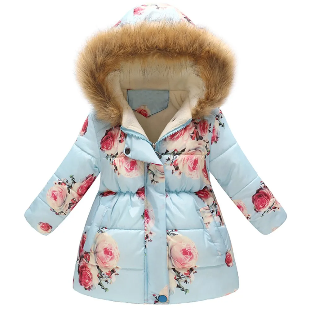 

Toddler Baby Girls clothing Baby Coats Winter Floral Thick Warm Jacket Hooded Windproof Coat children Outwear New Year's suit