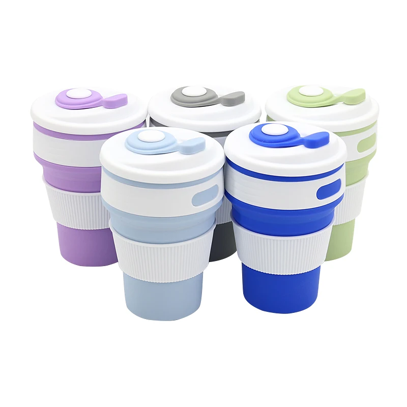 

Silicone Folding Telescopic Cup For Home Outdoor Portable Small Mouth Water Cup 350ml Five-color Squeeze Bottle With Cover