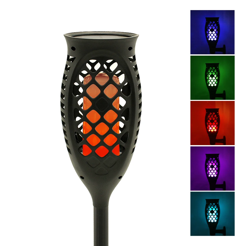 Outdoor 3 Modes RGB Solar Flame Lamp 7 Colors ...