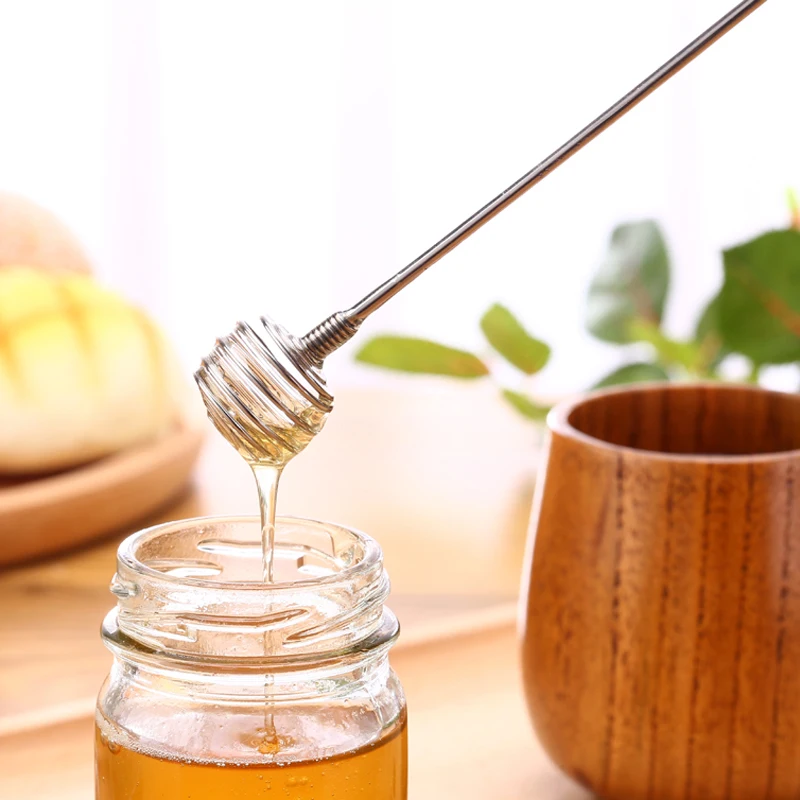 1PC Stainless Steel Honey Spoon Stick Dipper Long Handle Bar Mixing Honey Jar Stick Server Drizzler Kitchen Tea Accessories (2)
