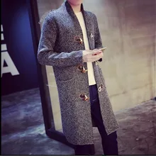 Мужская осенне-зимняя верхняя одежда с капюшоном, трикотажное повседневное пальто средней длины с роговыми пуговицами, мужской модный Тренч, hombre, трикотажное пальто