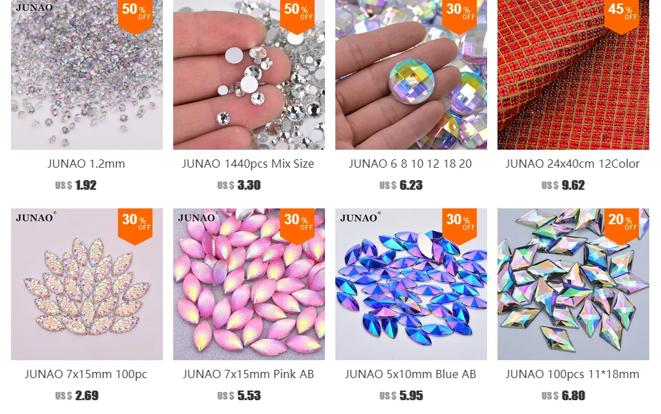 JUNAO ss6 ss8 ss10 ss16 Mix Size Opal Pink Crystal Glitter Round Rhinestones Glass Nail Art Stones Non Hotfix Strass for Dress C