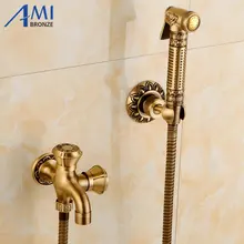 Резные античные латунные Смесители для биде, настенный кран для ванной, душа, туалета, стиральной машины, кран для холодной воды с распылителем 9720