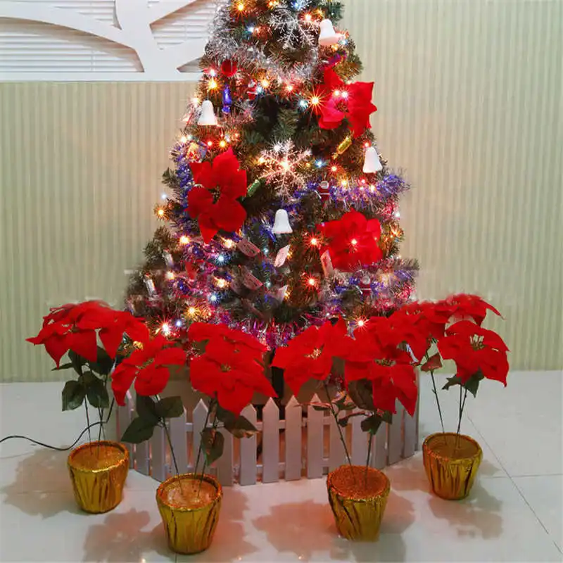 2018 Christmas Tree Decorations Artificial Flowers Xmas 20cm Poinsettia Glitter Flower Wedding Ornament Decor 20cm #2n8 (2)
