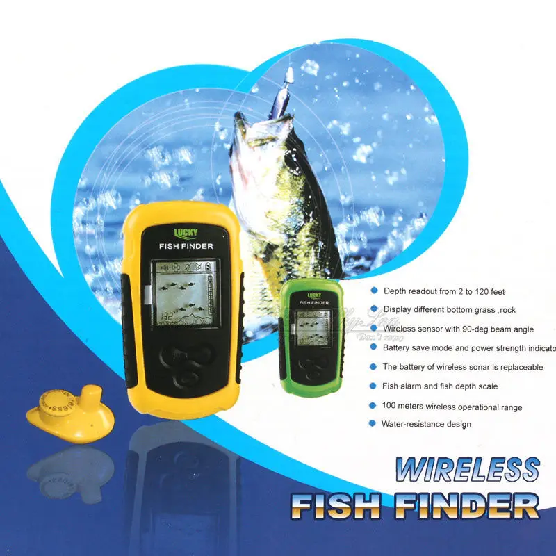 Lucky FFW1108-1 Portable 100m Sonar  Fish Finder wireless 40M/130FT Depth Echo Sounder for Fishing Sonar para pesca em rio