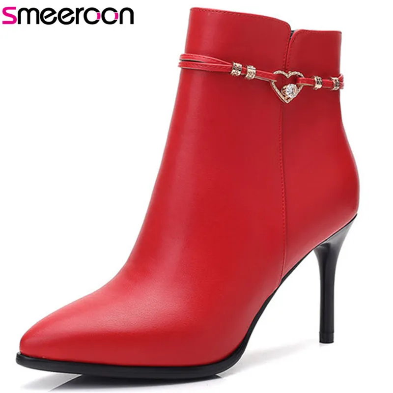 

Smeeroon new arrival ankle boots for women pointed toe autumn winter boots zip high heels women boots party shoes big size 33-40
