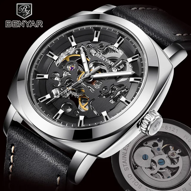 BENYAR 2022 New Brand Men's Watches Automatic Mechanical Watch Sport Clock Leather Casual Business Wrist Watch Relogio Masculino 1