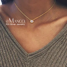 E-Manco, 925 пробы, серебряное ожерелье, простое, CZ, кубический цирконий, подвеска, ожерелье для женщин, золотой цвет, свадебное ювелирное изделие, мода