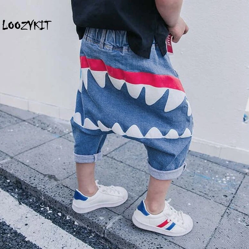 

Loozykit 2019 New Spring Jeans Toddler Children's Girls Pants Boys Long Harem Pants Jeans Cute 3D Shark Pattern Pants Bottoms