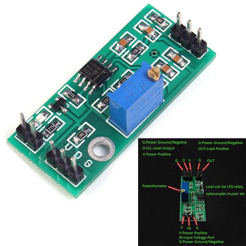LM393 Voltage Comparator Module Signal Waveform Adjustable High Low