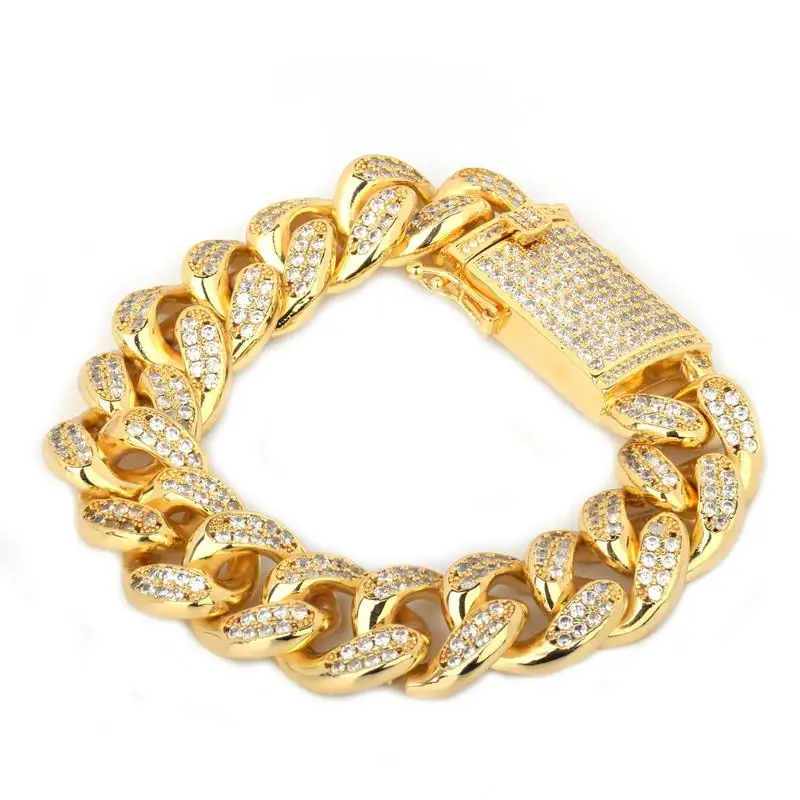 

20mm Miami Cuban Link Bracelet Heavy Iced Out Zircon Hip Hop Fashion Punk Choker Chain Bling Bling Charms Jewelry