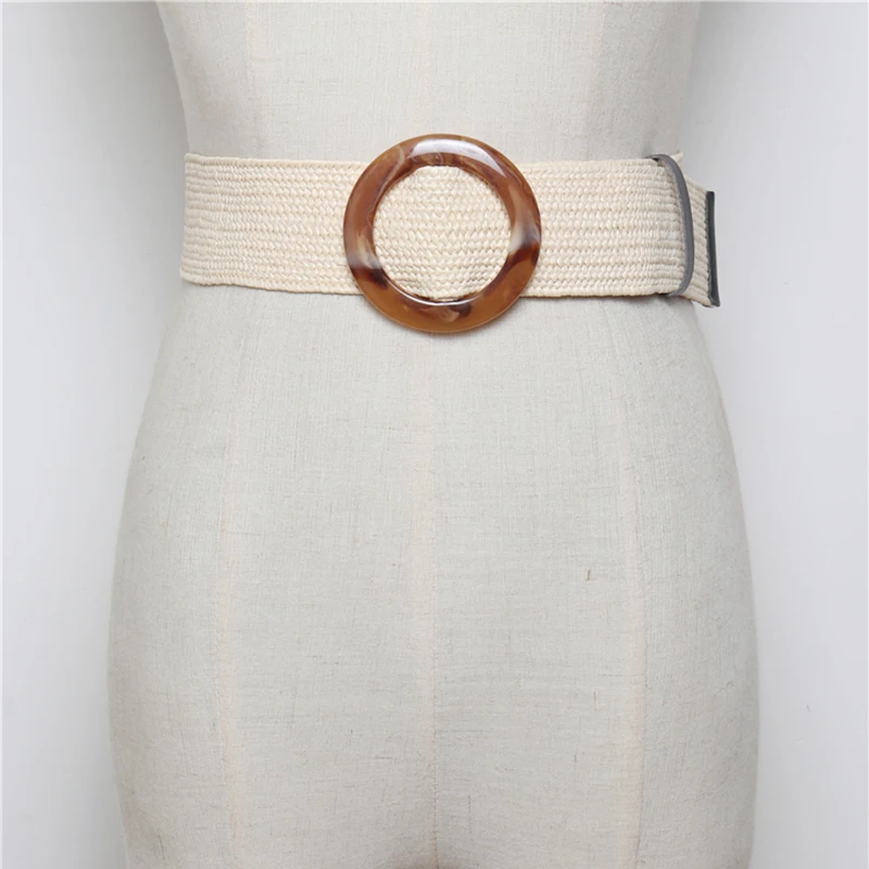 Everkaki веревочный Плетеный женский ремень с круглой пряжкой, пояс для юбки, Женский винтажный трикотажный пояс, тканый женский эластичный плетеный пояс