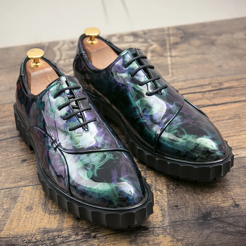 cool designer camouflage platform patent leather men shoes height increasing fashion ballroom  mixed colors oxford shoes for men (10)