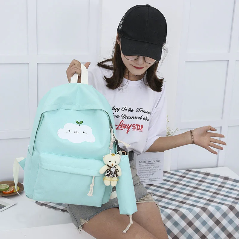 5 set Nylon Backpack Schoolbags School For Girl Teenagers Casual Children Travel Bags Rucksack Cute Printing Large Capacity