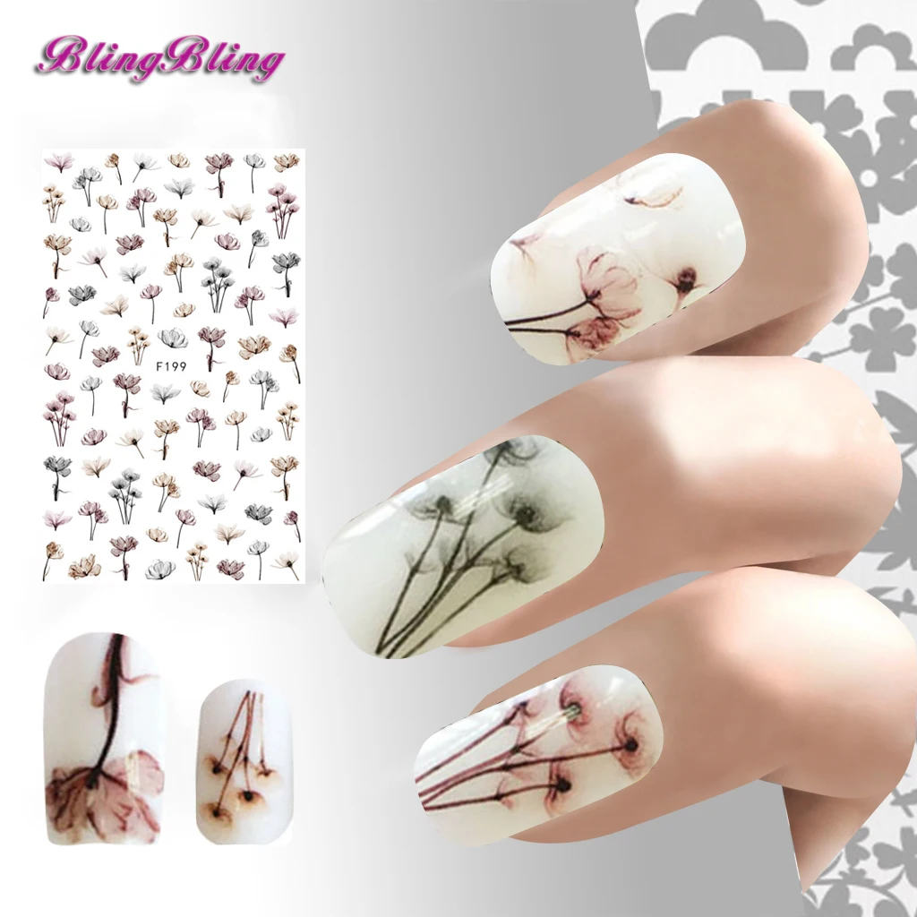 2017 New Flower Stickers For Nails Ultrathin Adhesive Nail Sticker Lotus Nail Art Instant Wraps