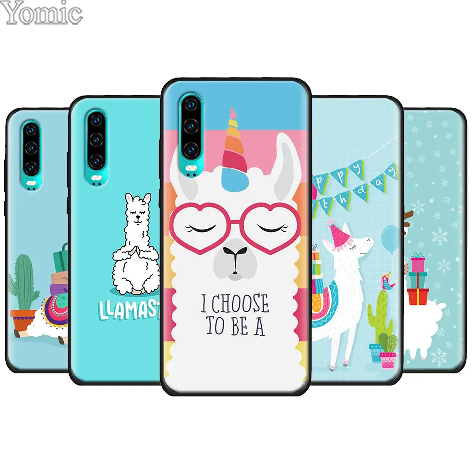 

Cute Lama Alpaca Black Soft TPU Case for Huawei P20 P30 Pro P9 P10 P20 P30 Lite P Smart Plus Mate 10 20 Lite Silicone Case Cover