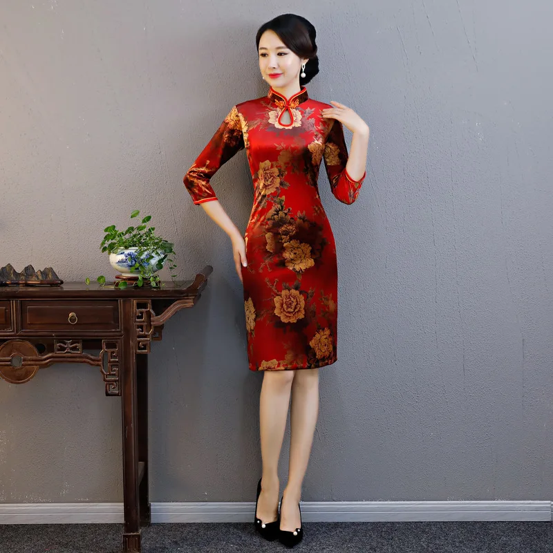 Мать Cheongsam бархат традиционное китайское свадебное платье халат Ципао Longue Femme платья в восточном стиле Китай Костюмы