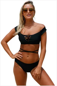 

Free Shipping Women Summer Strappy Crisscross 2pcs Tankini Swimsuit 4F410213 Sexy Triangle Swimsuit Bikinis Set