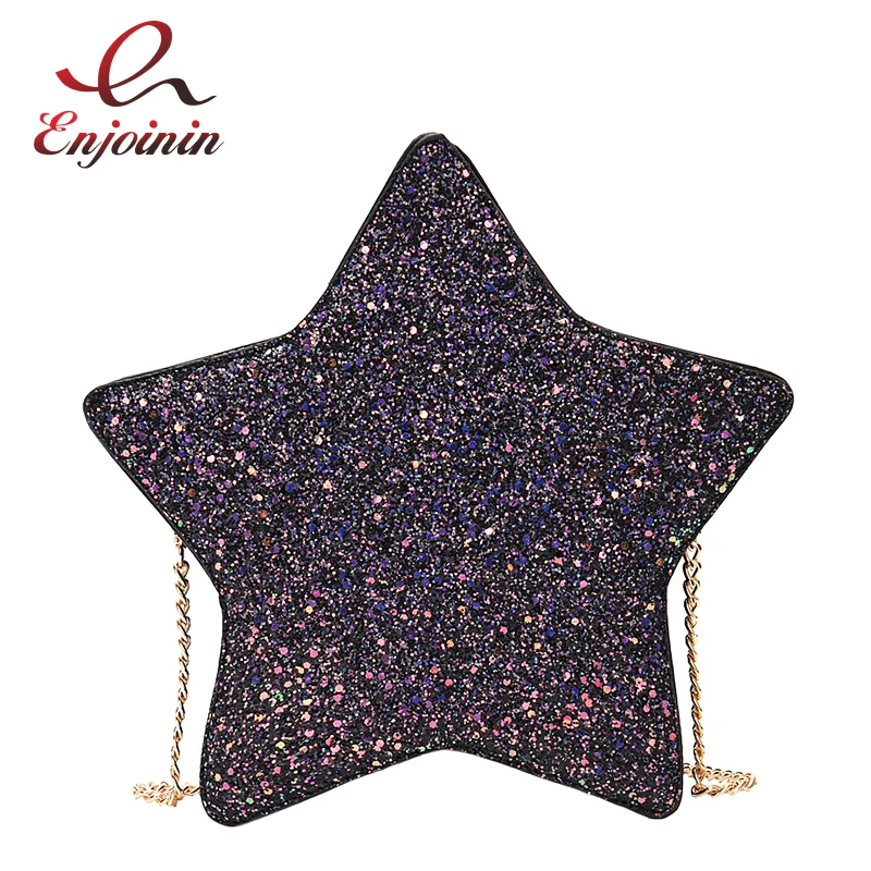 Sequins Stars Style Pu Leather Fashion Casual Ladies Chain Purse Shoulder Bag Tote Crossbody Mini Bag Female Bolsa Handbag Flap