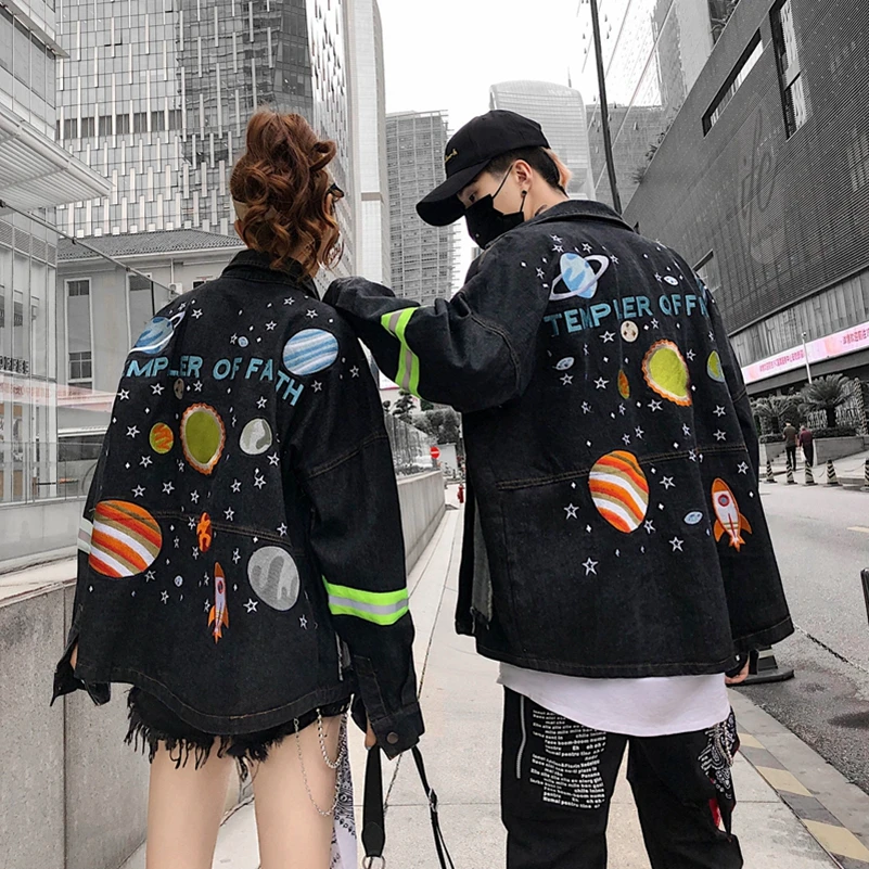 low cost  SexeMara fashion The New Loose Heavy work embroidery Starry sky denim jacket Free shipping