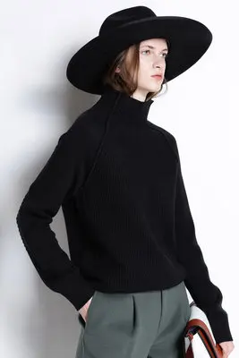 LHZSYY осенний и зимний свитер с высоким воротником женский свободный чистый кашемировый свитер утолщенный модный свитер в полоску теплая рубашка - Цвет: Черный