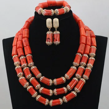 

Round Red Nigerian Wedding Coral Jewelry Sets New African Coral Beads Handmade Free Shipping hx287