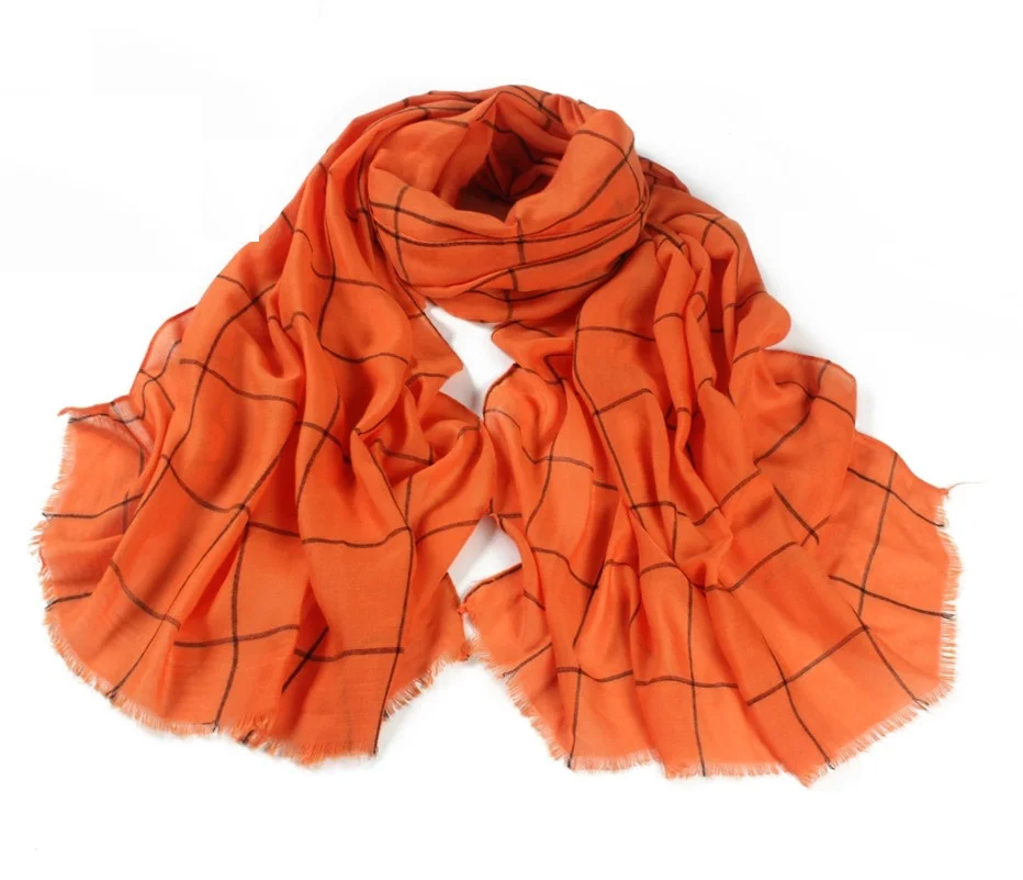 Classic Cotton Plaid Checked Print Orange Scarf Large Soft Women Scarves Tassles Big font b Tartan
