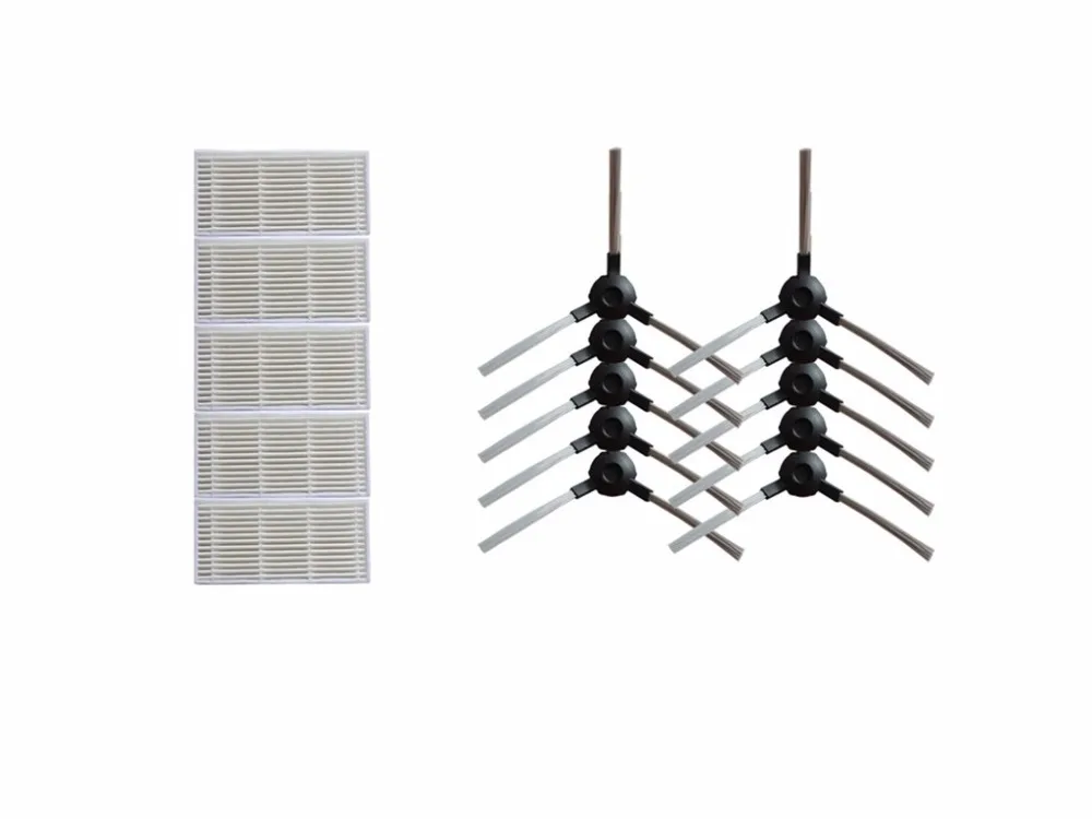 5x Robotic Vacuum Cleaner Parts HEPA Filter + 10x Side Brush for Duoro