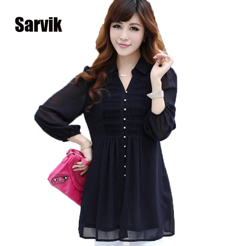 6xl más tamaño 2016 Primavera Verano mujeres casual gasa larga Blusas camisa suelta Tops ropa mujer Camisas Blusas Feminas wcx622