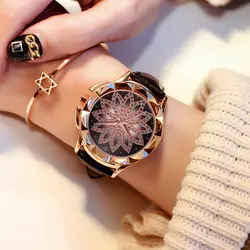 Роскошные брендовые розовые женские золотые часы модные повседневные часы с кристаллами наручные часы кожаный ремешок Кварцевые часы