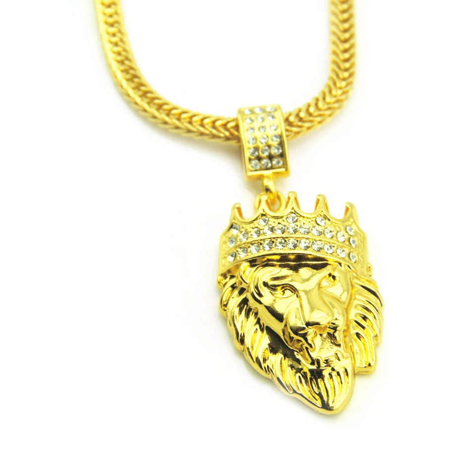 Король Лев циркон кулон ожерелье хип-хоп Рок уличная культура титановая инкрустация из нержавеющей стали циркониевая цепь ожерелье мужские ювелирные изделия