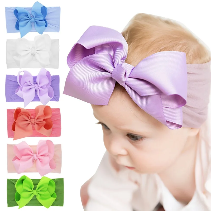 Nylon Bow Headbands Large ribbon bow One size fits all nylon headbands