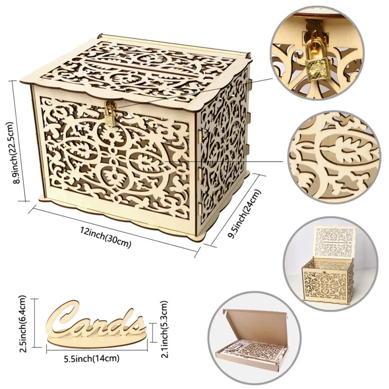  Creative Wedding DIY Wedding Gift Card Box Romantic Wooden Hollow Invitation Card Box Festival Part - 33008053210