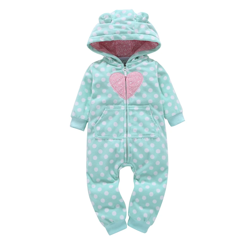 

baby girl clothes dot long sleeve hooded jumpsuit newborn toddler fleece love rompers 2019 unisex new born boy winter costume