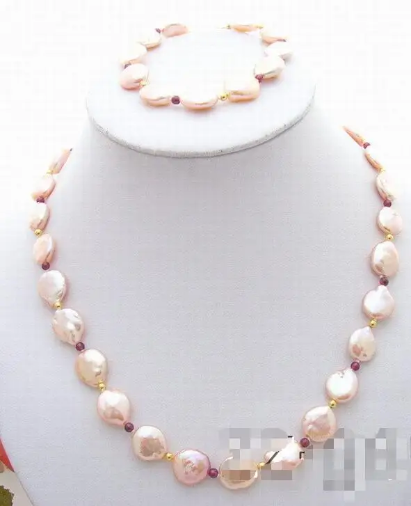 

Free Shipping >>>>> Pink Coin Pearl&Garnet Necklace&Bracelet-Set