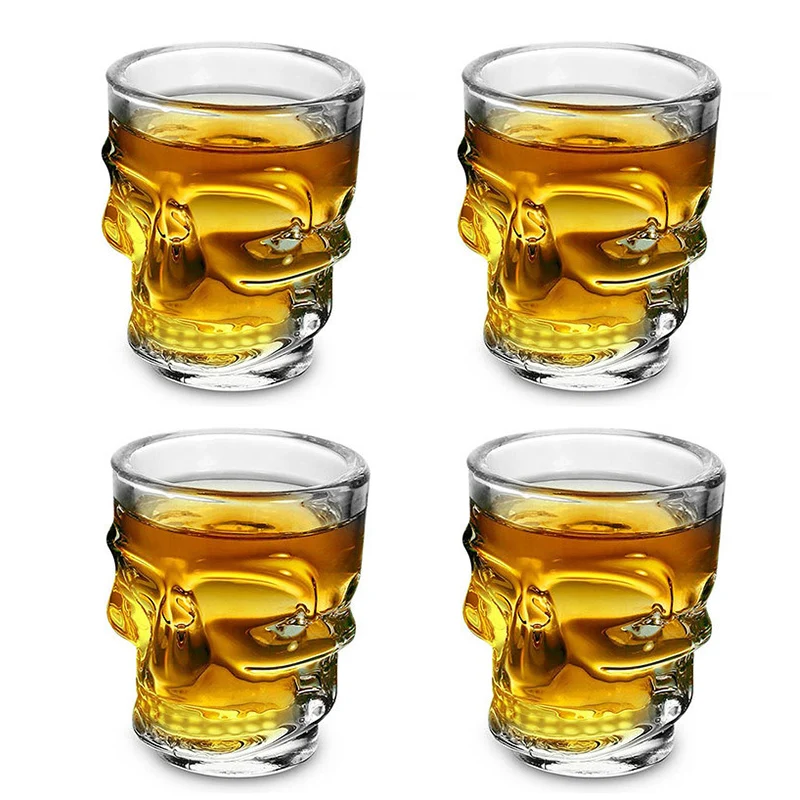 4pcs/set Crystal Skull Head Shot Glass Cup Kitchen Bar Drinking Glasses Set Whiskey Vodka Shot Glasses Copo Gafas Caneca