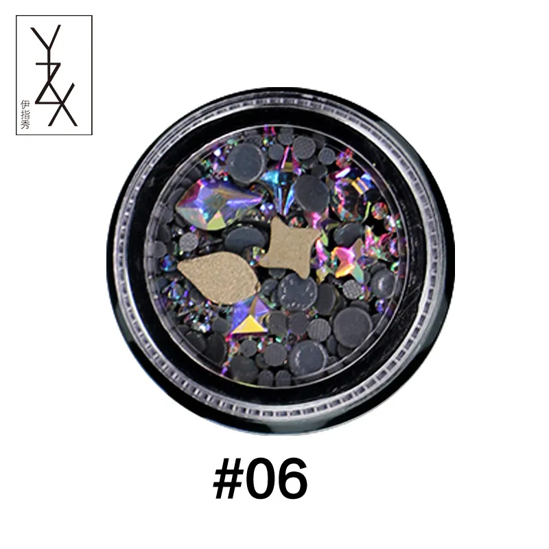 YZX 1 коробка, ультратонкие Золотые/Серебристые линии, фирменный логотип, Time gear, паровые панк украшения, металлические стразы, смешанные аксессуары для маникюра - Цвет: Glass Rhinestone Mix