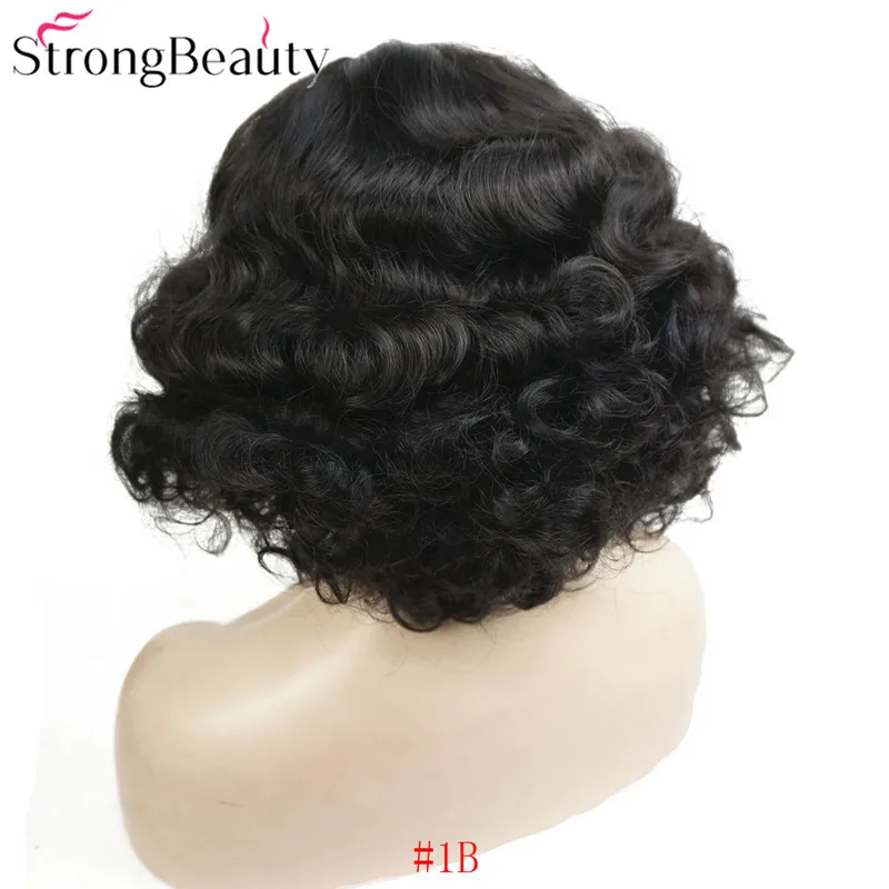 StrongBeauty короткий волнистый парик синтетические парики женские винтажные волнистые парики вечерние волосы для косплея - Цвет: 1B