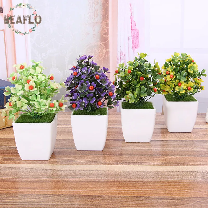 

1PC Rural Plastic Clover Potted Plant Set Artificial Flowers Bonsai flowerpot Home Decorative 5 Colors