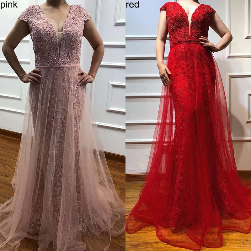 Красное Кружевное платье русалки с жемчужинами, модные вечерние платья, без рукавов, сексуальные роскошные вечерние платья Serene Хилл LA6604