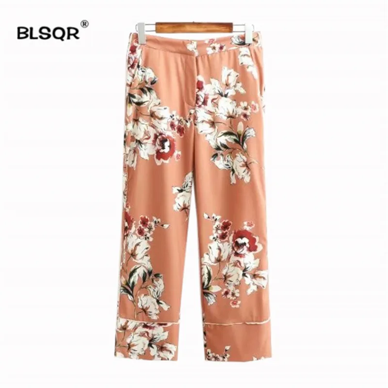 

BLSQR Women Vintage Floral Print Wide Leg Pants Loose Ladies 2018 Summer Casual Ankle Length Trousers Pantalones