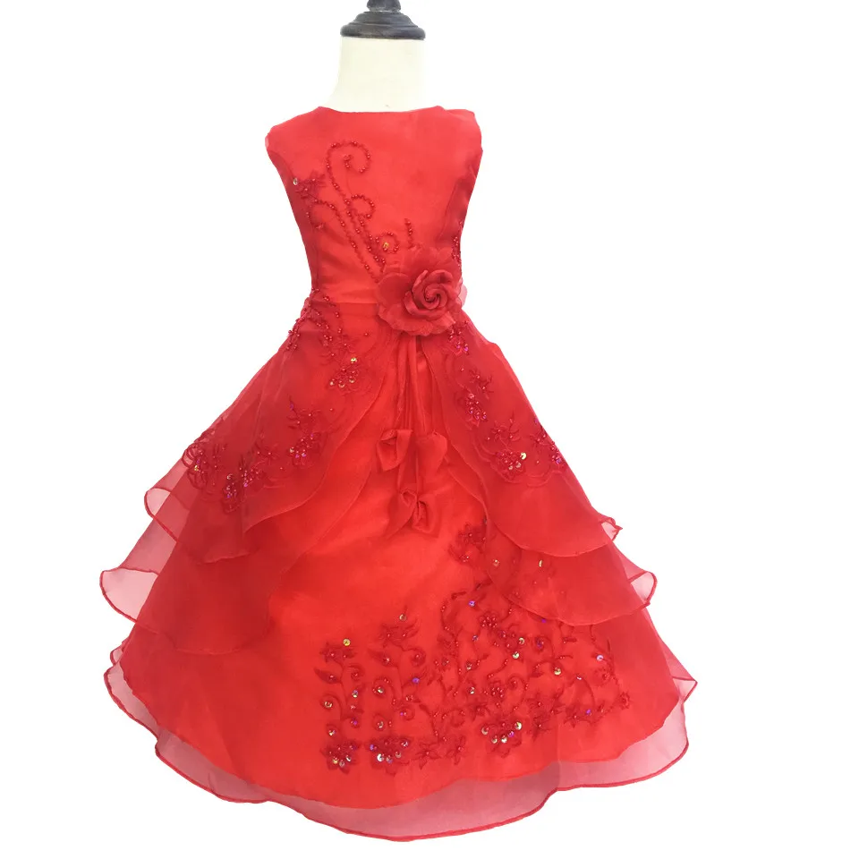 Free shipping New Arrival Party Dress 10 12 Years Kids Evening Gowns Embroidery Dust Pink Flower Girl Dresses For Weddings - Цвет: Red1