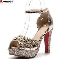 ASUMER pink gold silver fashion summer ladies wedding shoes woman peep toe buckle flowers super high women sandals plus size