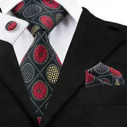C-1213 черный галстук брендовый комплект привет-галстук новый Дизайн мужские галстуки платок запонки принт Gravatas жаккардовые шелковые cravate