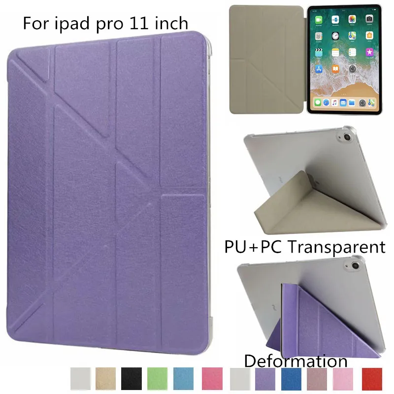 

Case for iPad Pro 11 2018 Light weight Case PU Leather Hard Back Cover Deformation transparent Case for Apple iPad Pro 11 2018