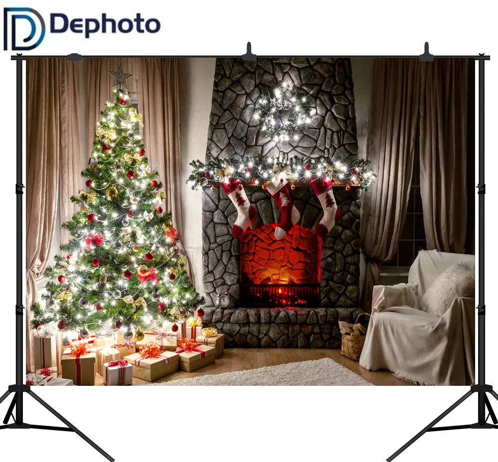 Dephoto занавеска для камина стул Рождественский Декор Фото фоны индивидуальные