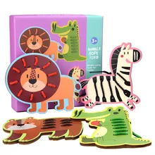 Large Cartoon Animal/Fruit 4pcs Threading Board Children's Educational Early Wooden desktop Toys Game Life Skills Montessori Toy