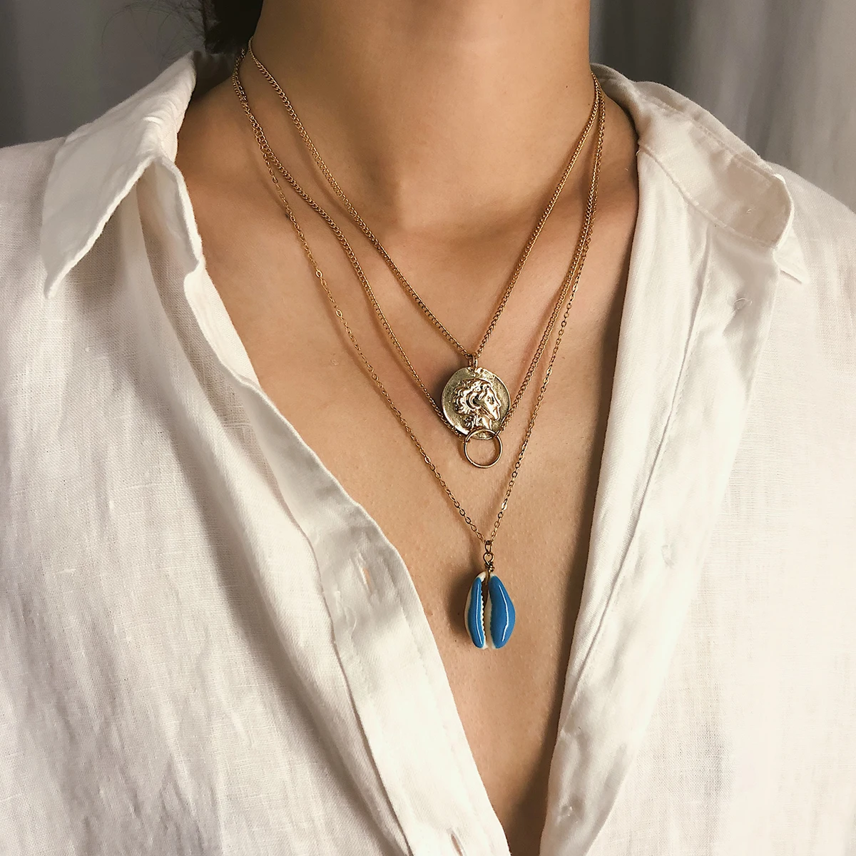 Многослойные, в стиле бохо, натуральная раковина, ожерелье с кулоном для женщин, винтажное Очаровательное ожерелье-чокер, массивные вечерние украшения для отдыха