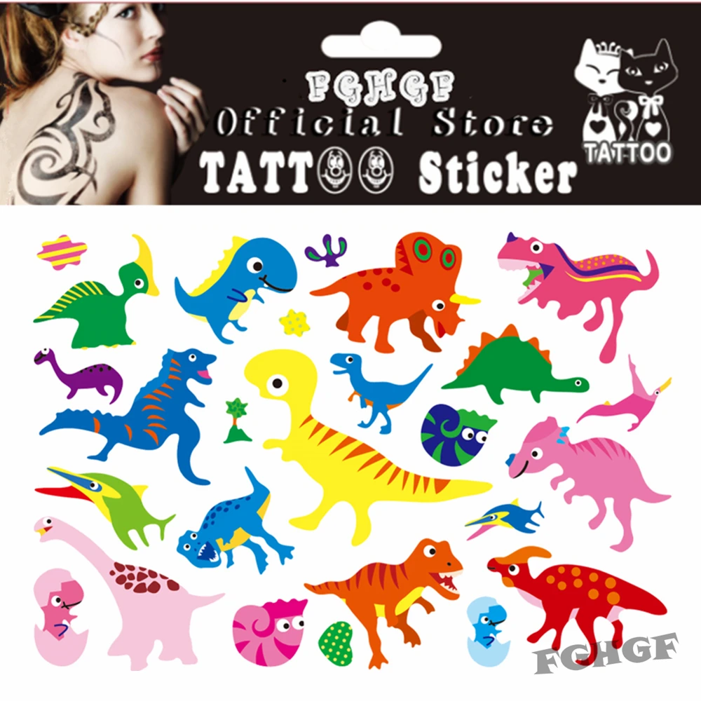 

Y-XLWAN 10PCS/lot dinosaur Child Temporary Body Art Flash Tattoo Sticker 17*10cm Waterproof painless tattoo