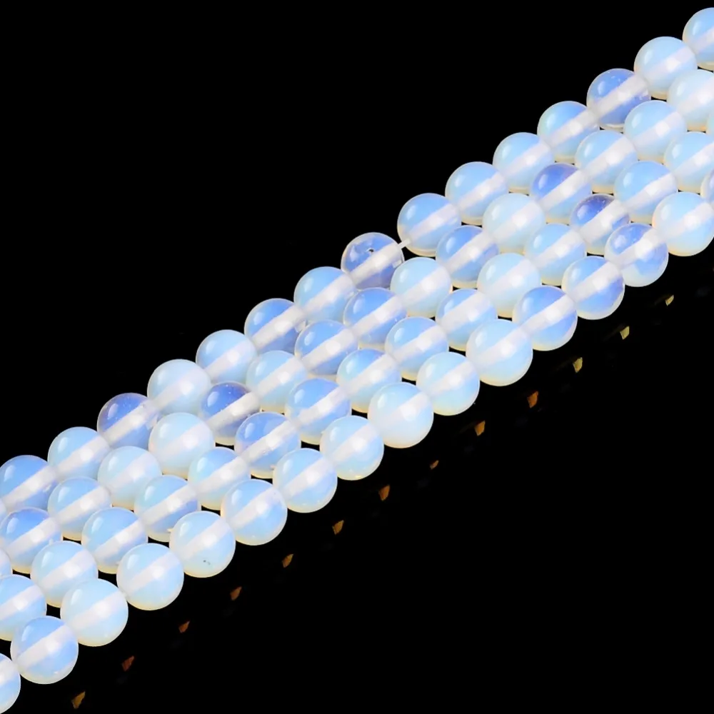 

Round Opal Natural Stone Smooth White Opalite Loose Strand Beads for Jewelry Making Necklace Bracelet Pick Size 15" 4-12mm